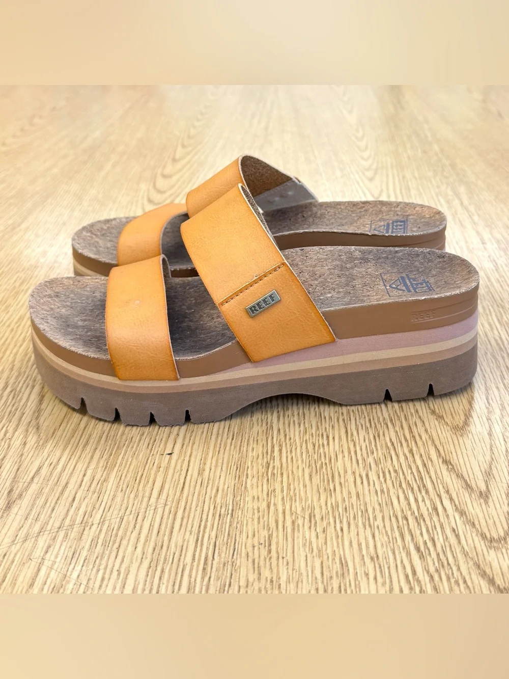 Reef Cushion Vista Higher Platform Slide Sandal Natural Tan 8